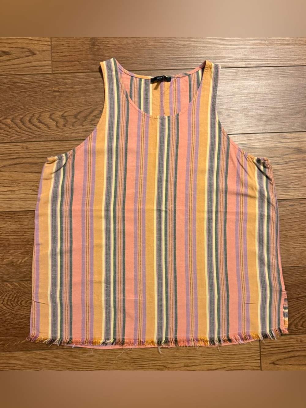 DREW Anthropologie Multicolor Striped Linen Blend Sleeveless Tank Frayed Edge